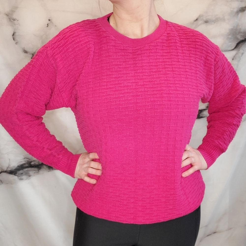 80s Pink Textured Sweater‎ Pullover Crewneck